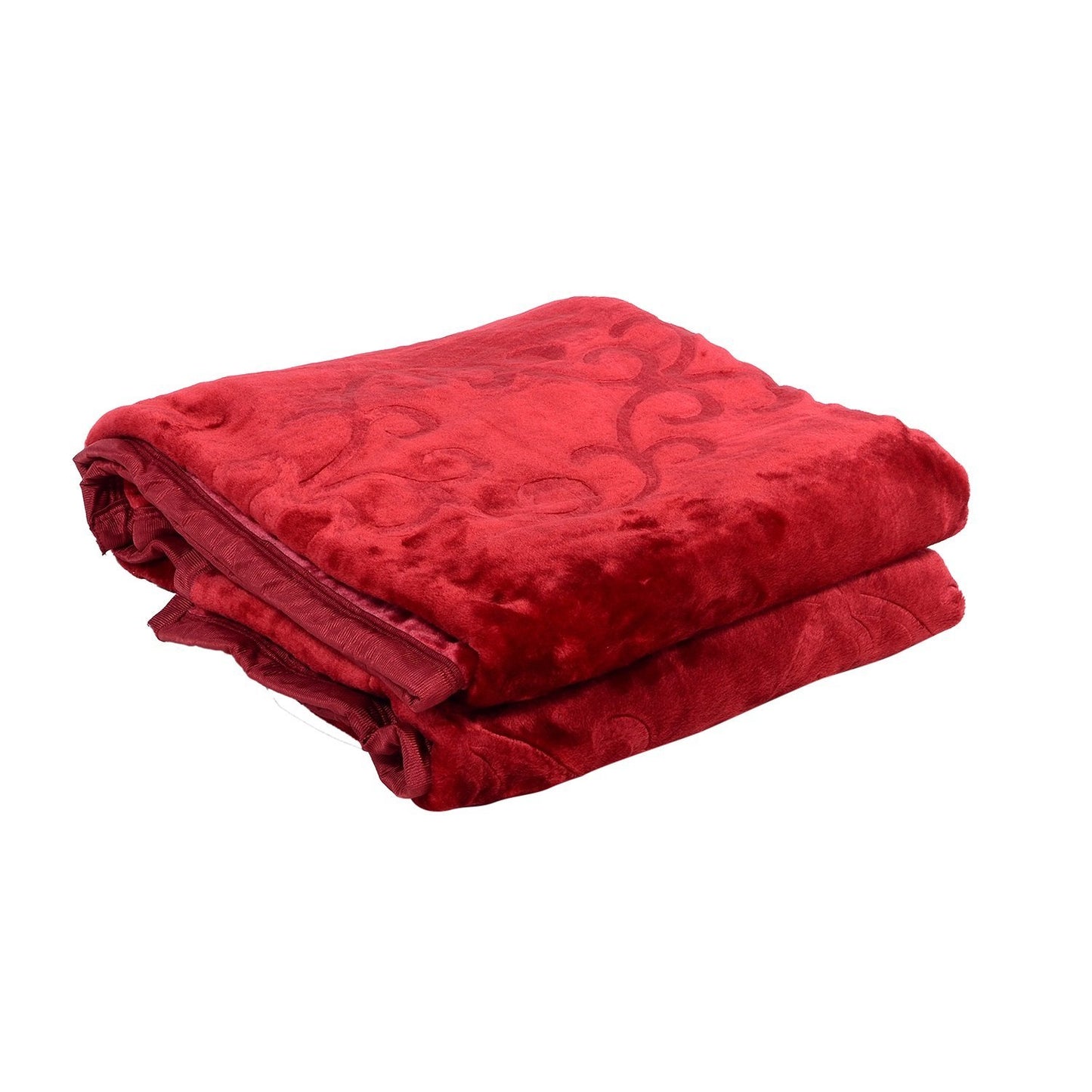 Goyal's Polyester Embossed Floral Printed 500TC Double Bed Mink Blanket 87 X 85 Inch Set of 2 - Purple and Maroon