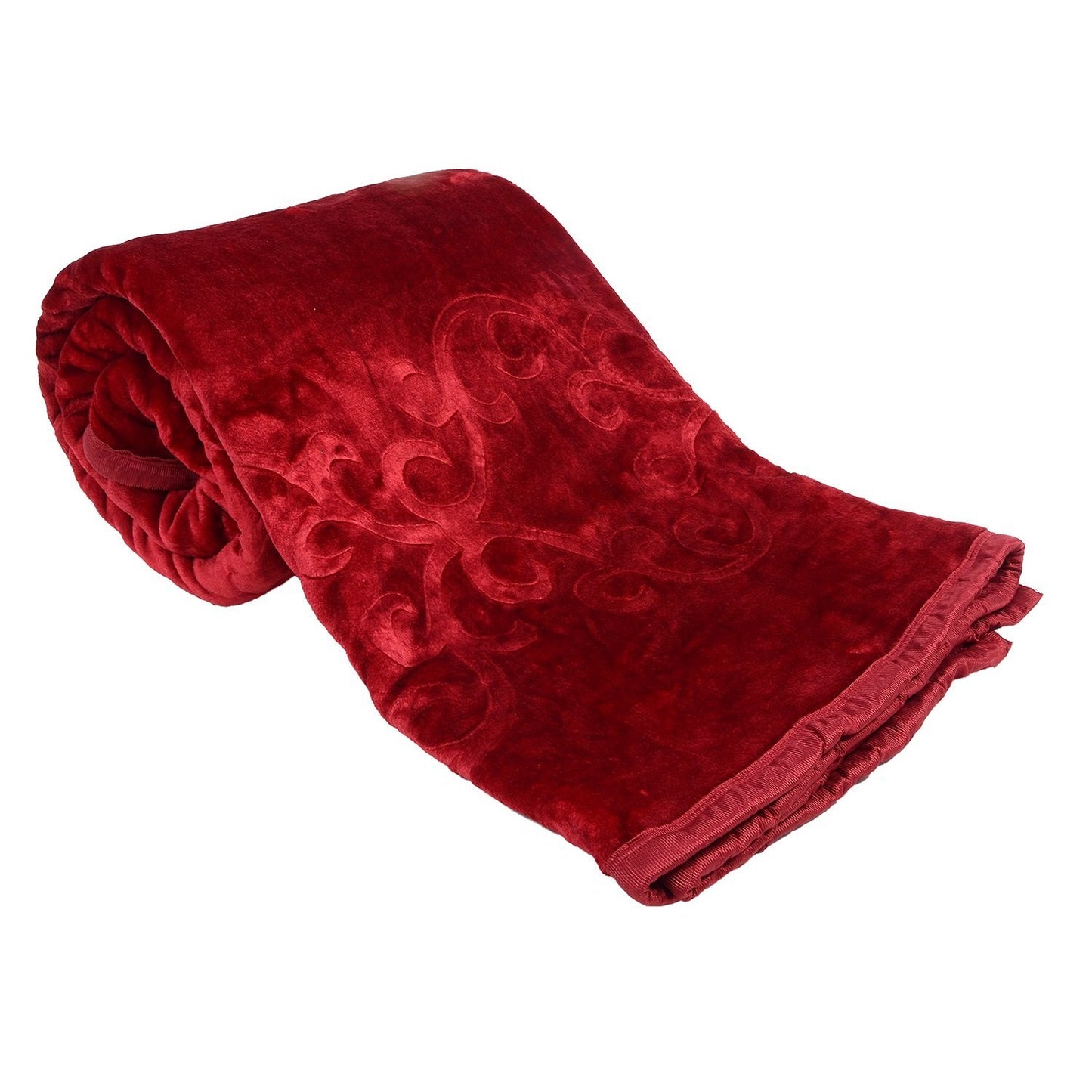 Goyal's Polyester Embossed Floral Printed 500TC Double Bed Mink Blanket 87 X 85 Inch Set of 2 - Grey and Maroon