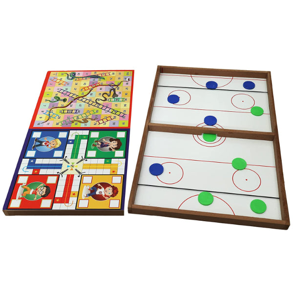 Goyal's Multi Type 3 in 1 String Hockey with Ludo and Snakes and Ladder, Fast Sling Puck Game Board String Hockey Toy | Party Game for Adult Parent Kids Children Family (Ludo Hockey)