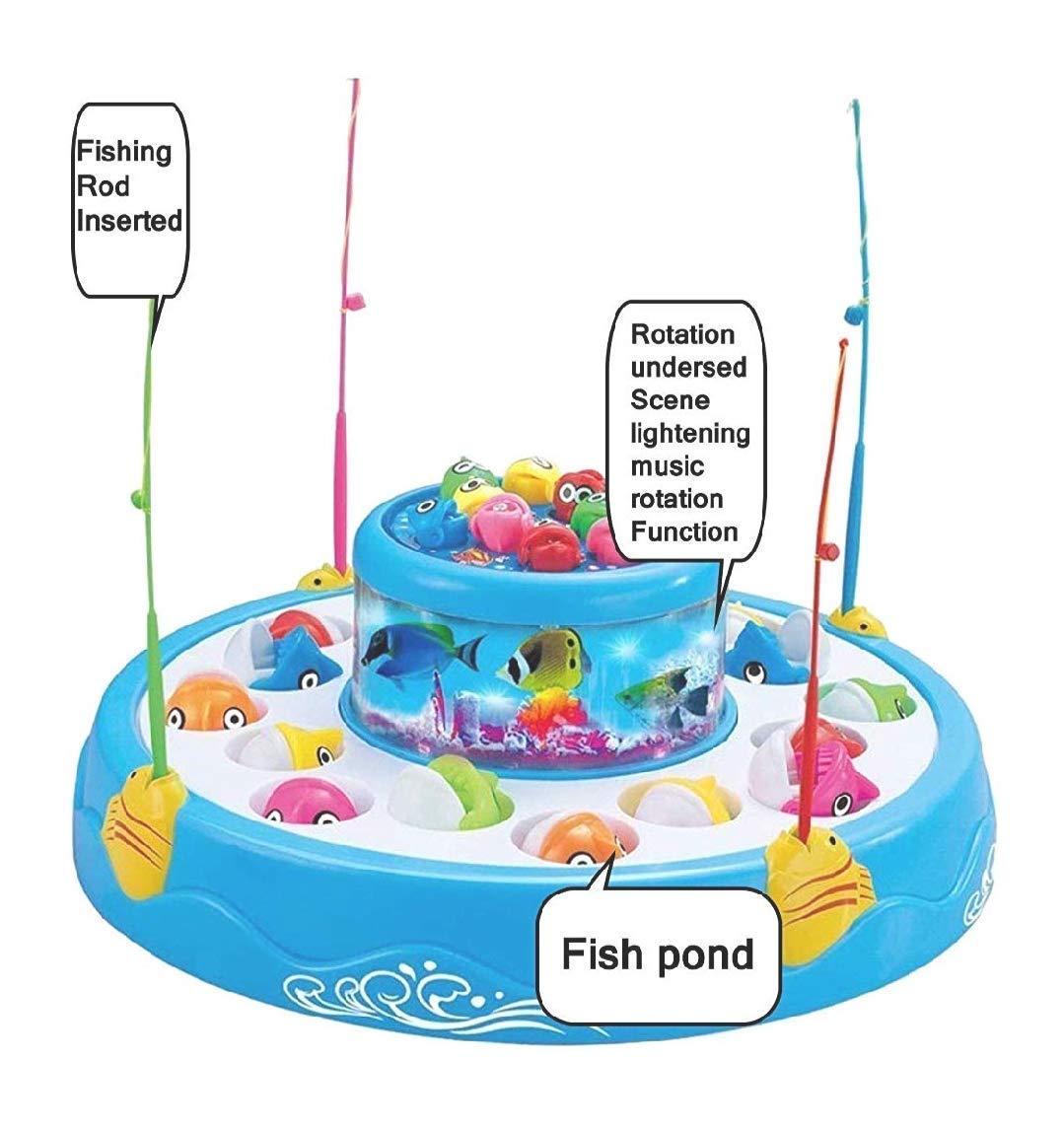 TRU TOYS Fish Catching Game Big Size with 26 Fishes, 2 Rotating Fish Pond,  4 Catching Pods Magnetic Hooks with Music and Light Best Engaging Educating