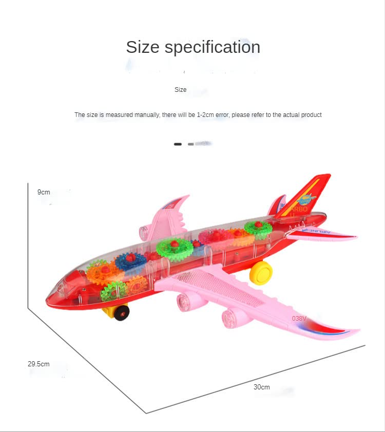 Goyal's Transparent Gear Airplane Wide Wings 3D Concept Toy - Moving Gear Simulation Technology Sound & Lights for Kids 1 Year & Above (Gear Airplane Large)