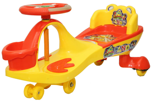 Goyal's Basket & Back Support Multi Designs Musical Free Wheel Swing and Twist Magic Car - Yellow