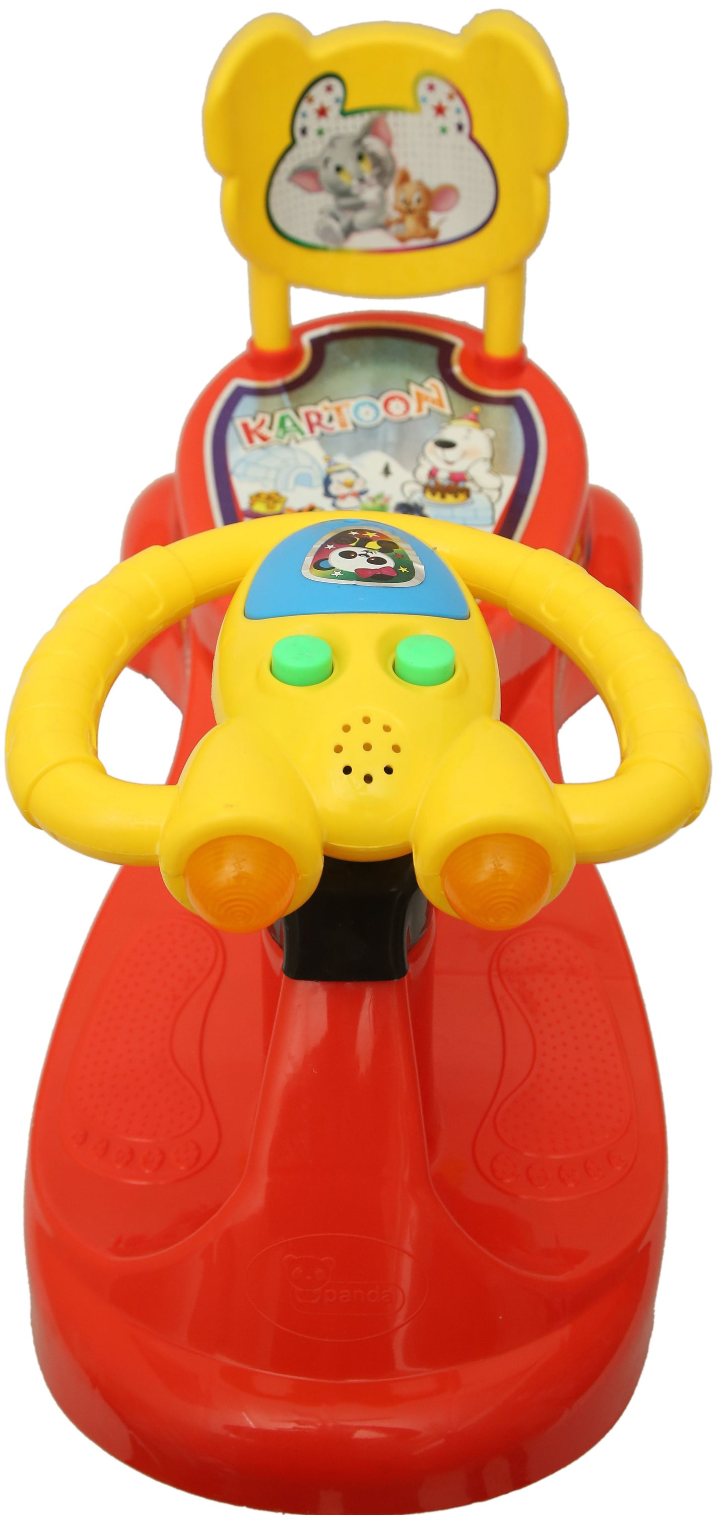 Goyal's Kartoon Face Musical Free Wheel Swing and Twist Magic Car With Back Support - Red