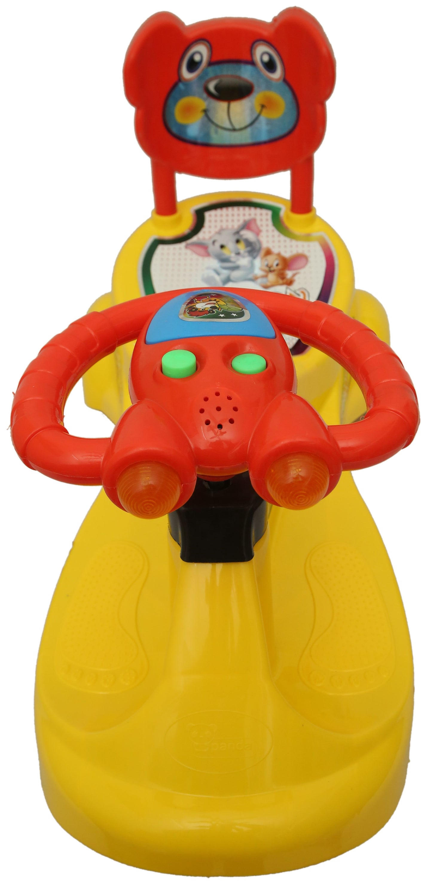 Goyal's Kartoon Face Musical Free Wheel Swing and Twist Magic Car With Back Support - Yellow