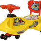 Goyal's Kartoon Face Musical Free Wheel Swing and Twist Magic Car With Back Support - Yellow