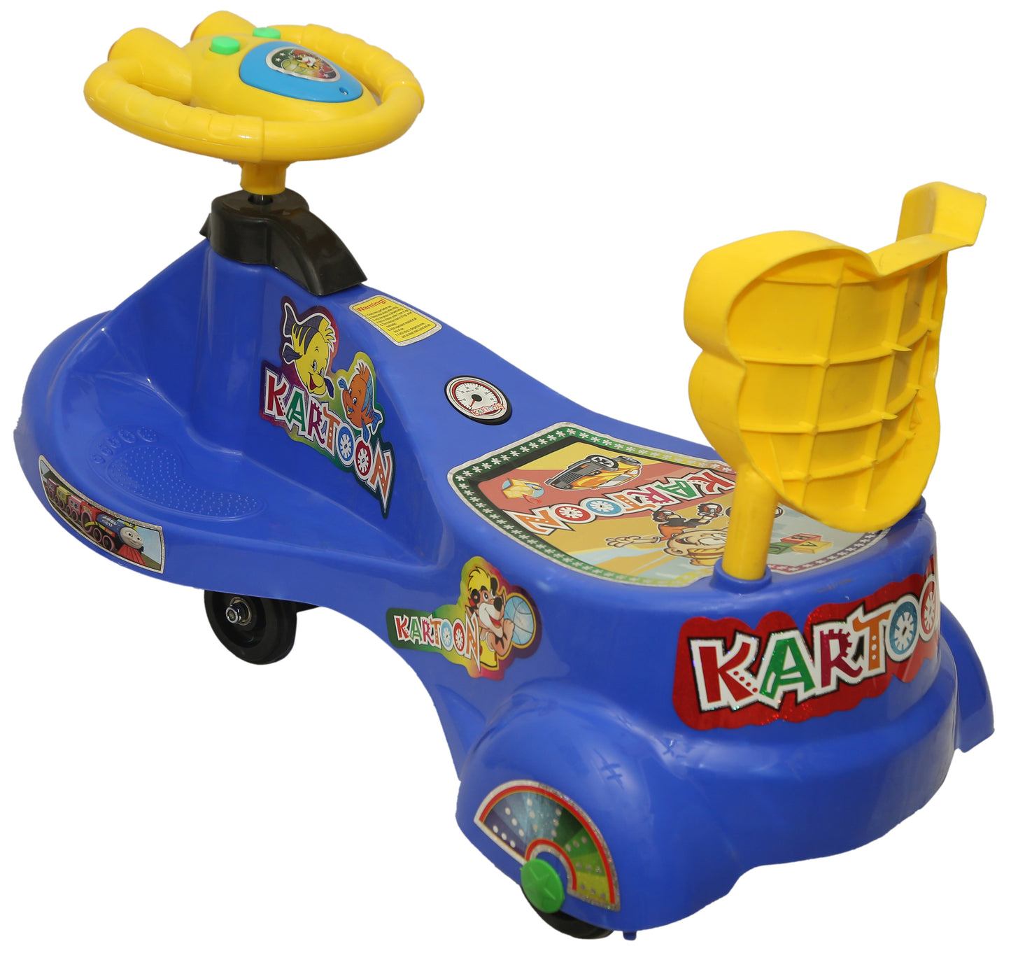 Goyal's  Kartoon Face Musical Free Wheel Swing and Twist Magic Car With Back Support - Blue