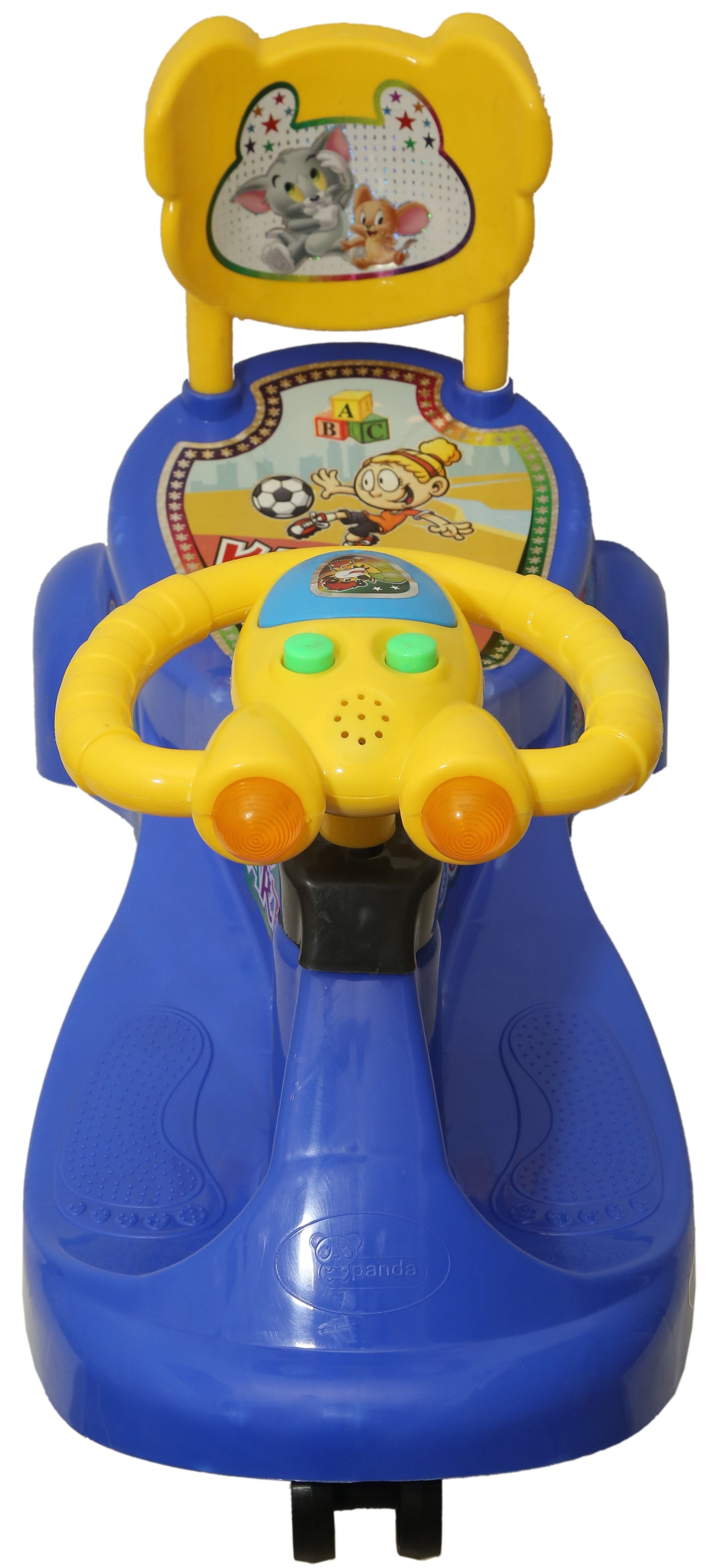 Goyal's  Kartoon Face Musical Free Wheel Swing and Twist Magic Car With Back Support - Blue