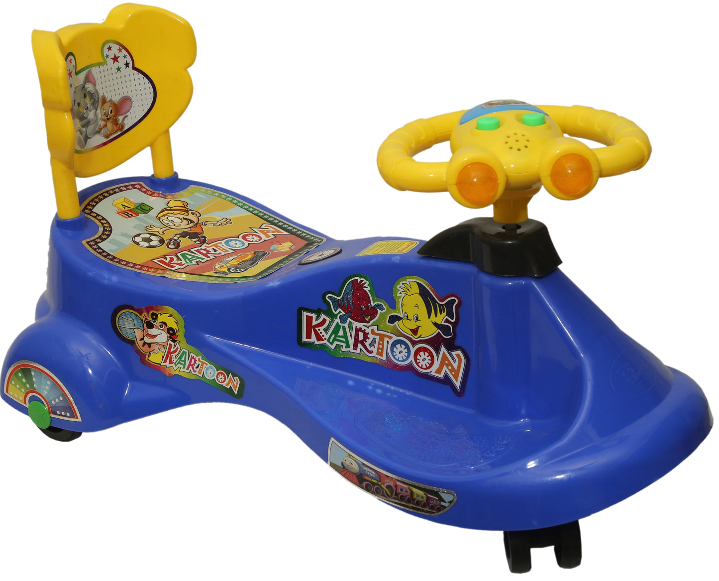 Goyal's  Kartoon Face Musical Free Wheel Swing and Twist Magic Car With Back Support - Blue