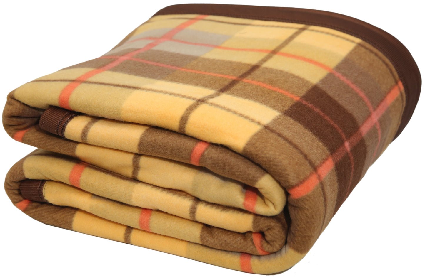 Goyal's Checker All Season Polar Fleece Blanket, Single (60x90 Inches, Golden Brown)