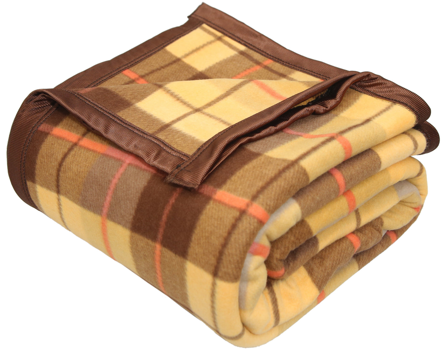 Goyal's Checker All Season Polar Fleece Blanket, Double Bed (90x90 Inches, Golden Brown)