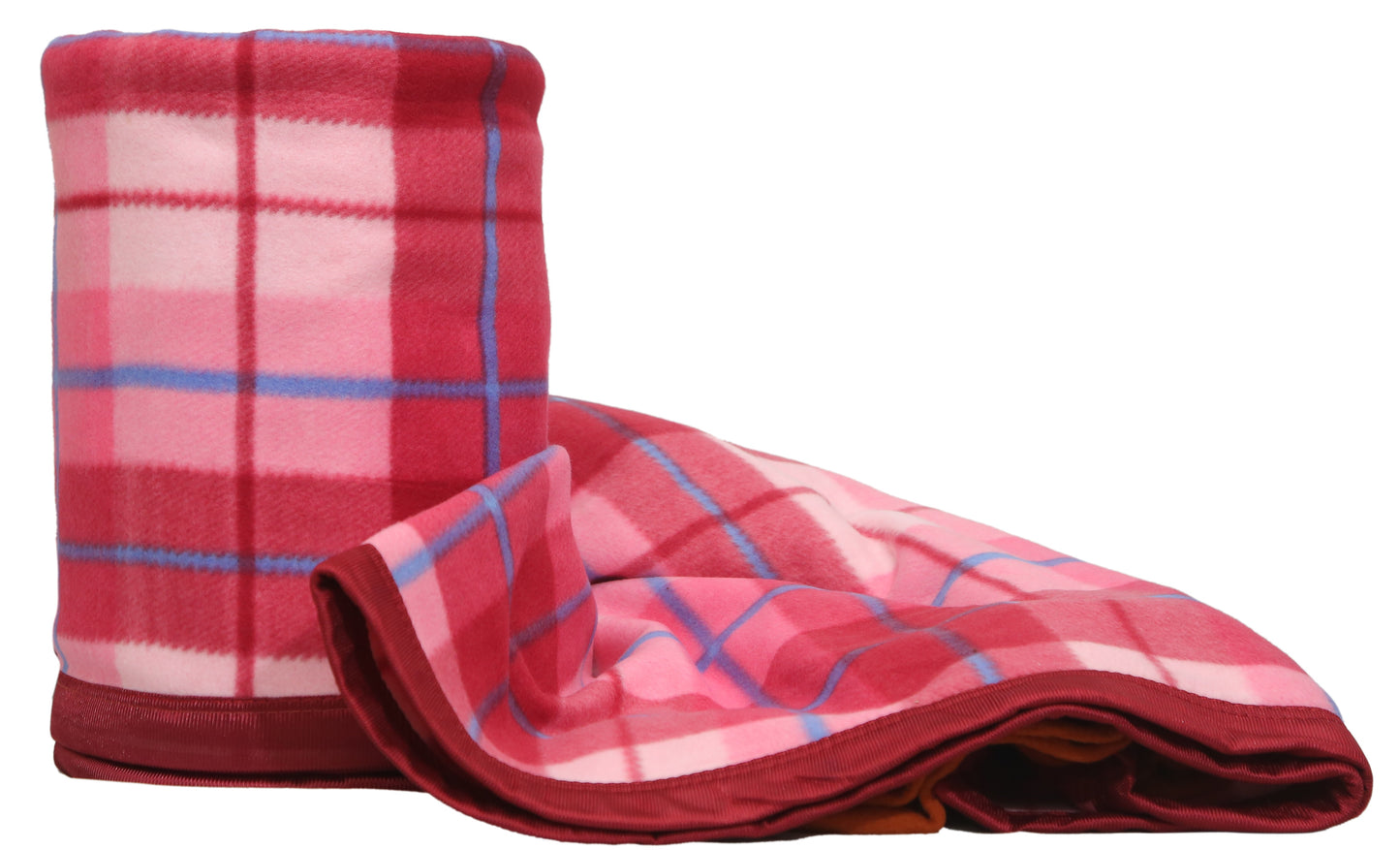 Goyal's Checker Polar Fleece All Season Blanket Single Bed With Satan Border, 60x90 Inches - Pink