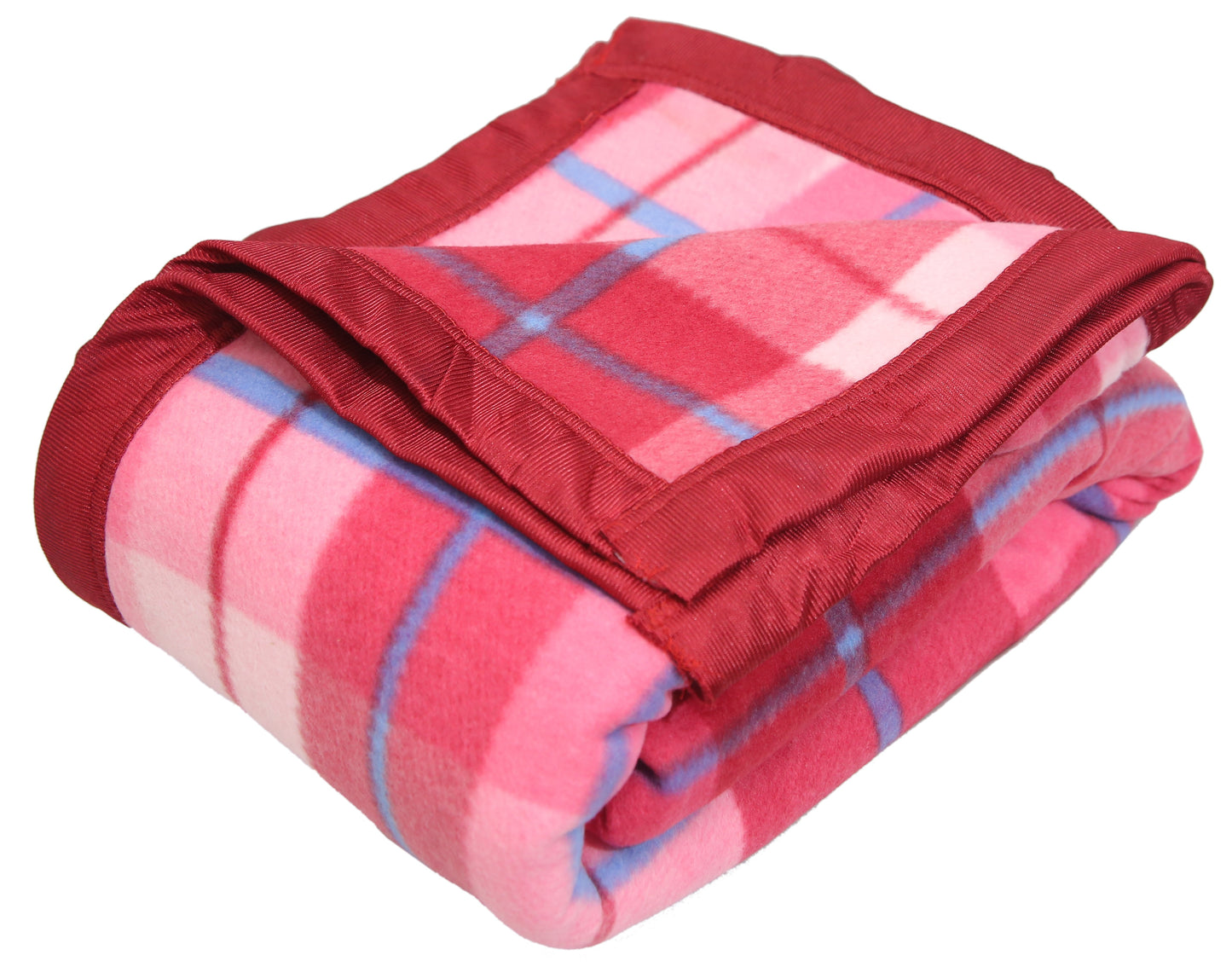 Goyal's Checker Polar Fleece All Season Blanket Single Bed With Satan Border, 60x90 Inches - Pink