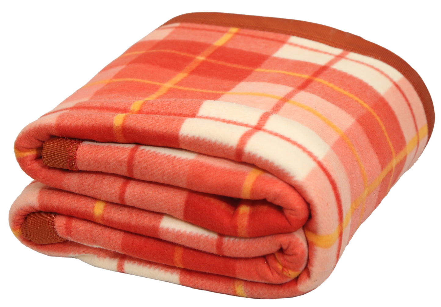 Goyal's Checker Polar Fleece All Season Blanket Double Bed With Satan Border, 90x90 Inches - Rust Orange