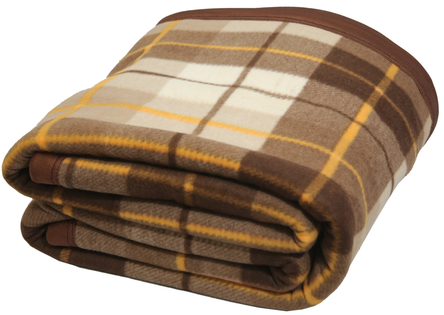 Goyal's Checker Polar Fleece All Season Blanket Double Bed With Satan Border, 90x90 Inches - Brown