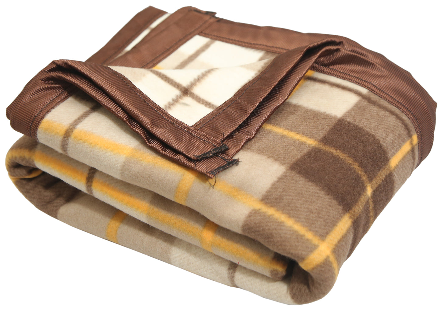 Goyal's Checker Polar Fleece All Season Blanket Double Bed With Satan Border, 90x90 Inches - Brown