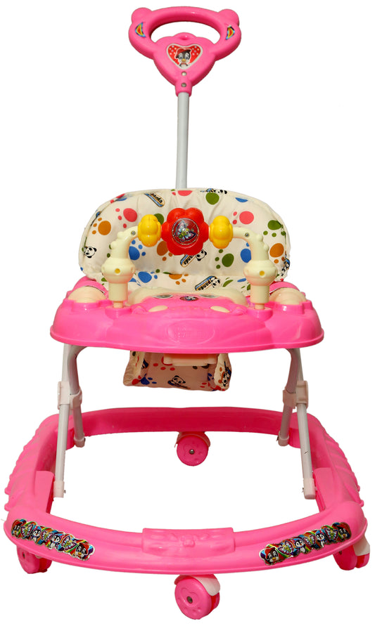 Goyal's Cartoon Baby Adjustable Walker - Music & Rattles with Parental Handle (Pink)