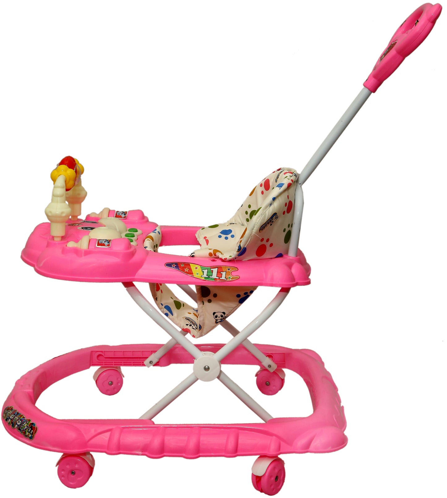 Goyal's Cartoon Baby Adjustable Walker - Music & Rattles with Parental Handle (Pink)