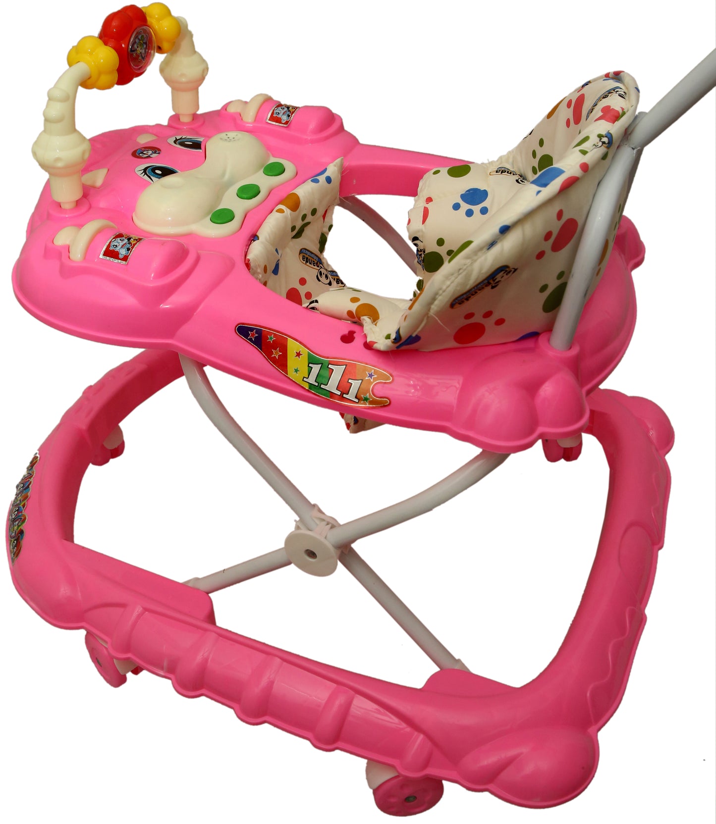 Goyal's Cartoon Baby Adjustable Walker - Music & Rattles with Parental Handle (Pink)