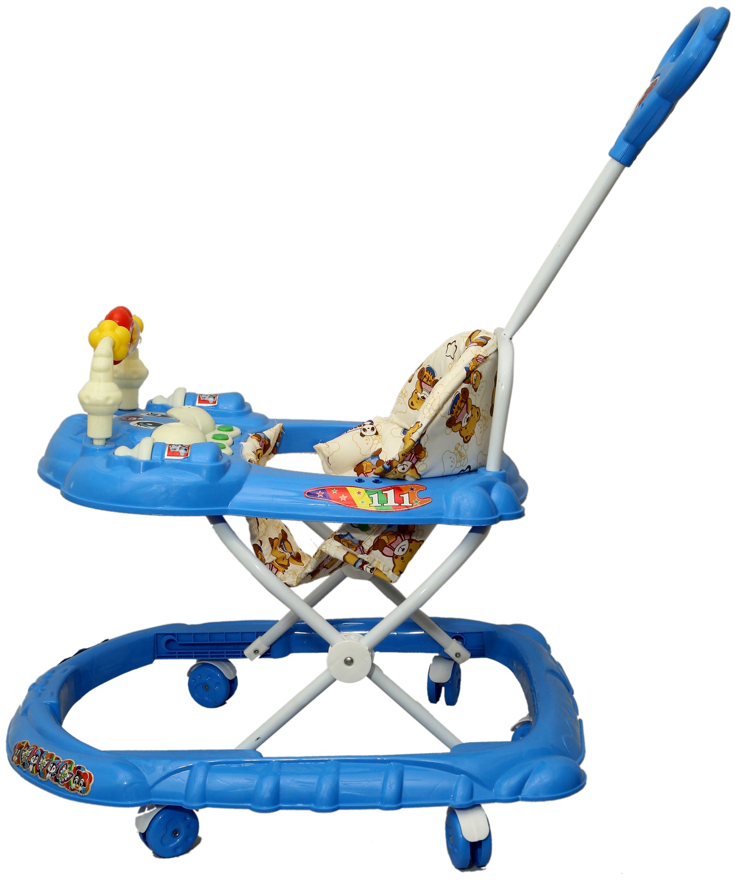 Goyal's Cartoon Baby Adjustable Walker - Music & Rattles with Parental Handle (Blue)