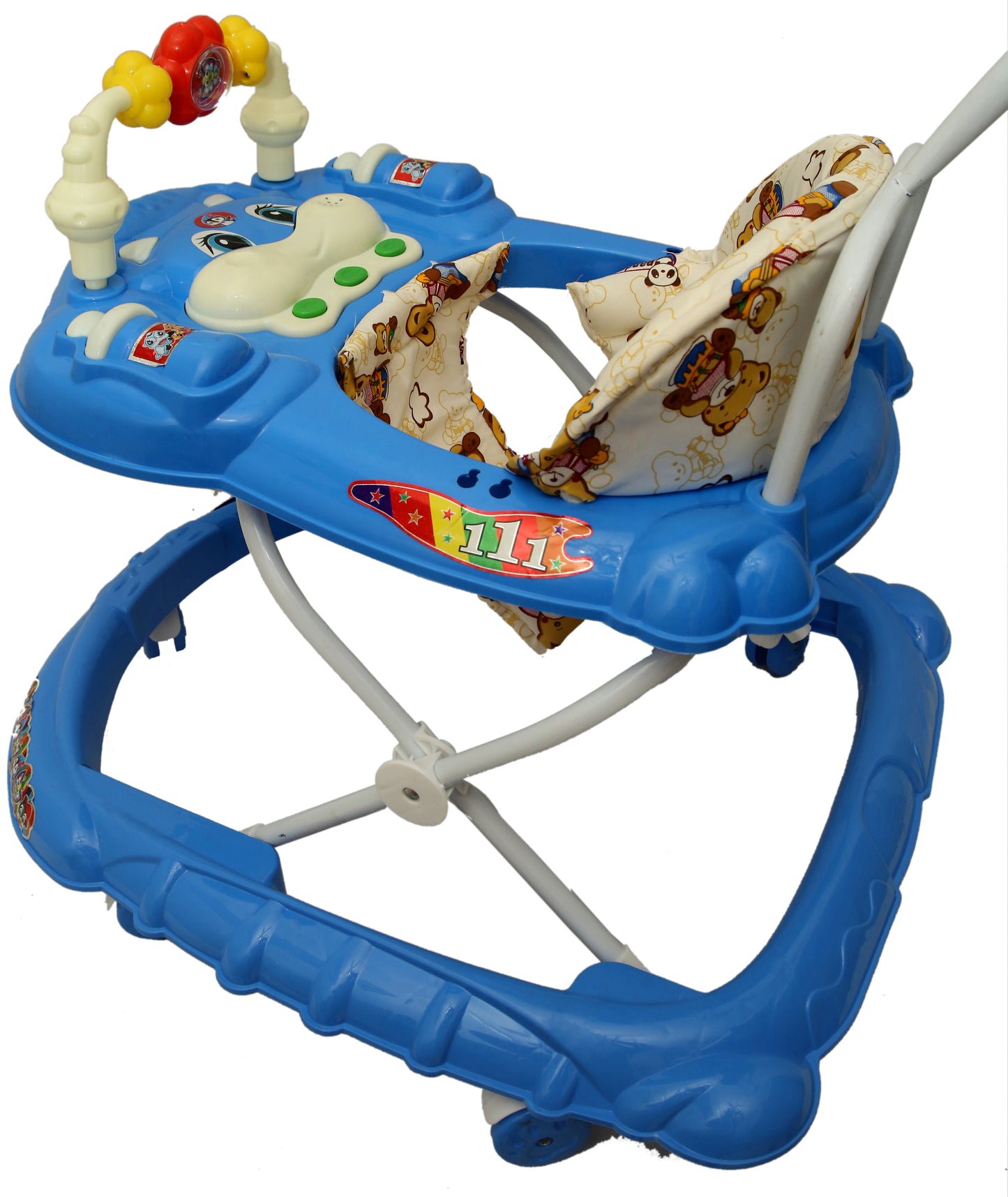 Goyal's Cartoon Baby Adjustable Walker - Music & Rattles with Parental Handle (Blue)