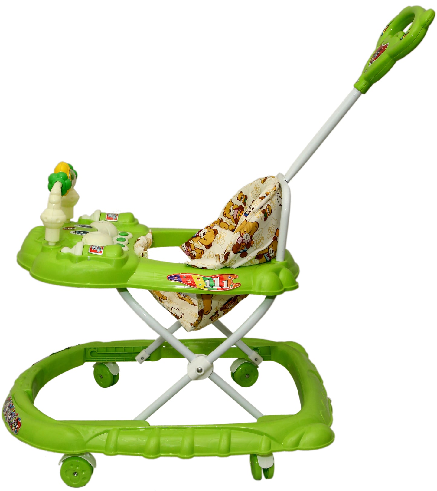 Goyal's Cartoon Baby Adjustable Walker - Music & Rattles with Parental Handle (Green)