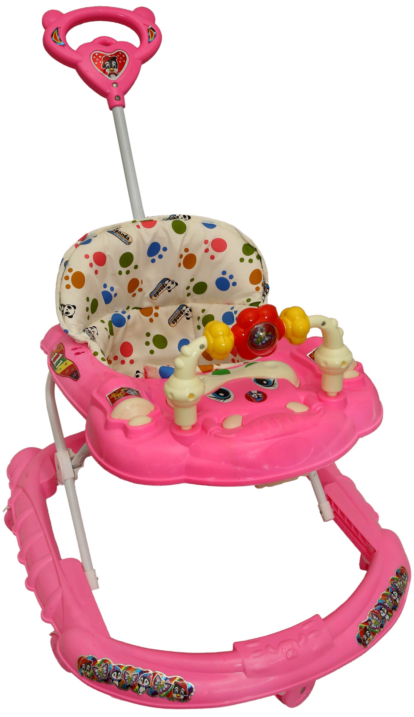 Goyal's Cartoon Baby Adjustable Walker - Music & Rattles with Parental Handle (Pink)