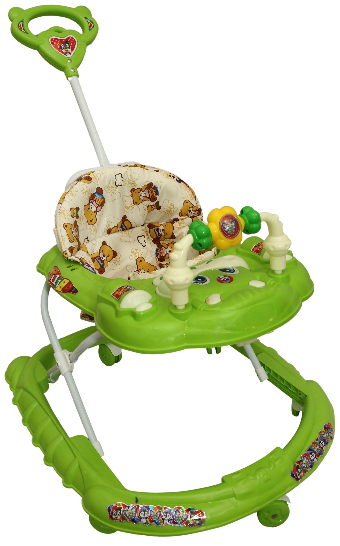 Goyal's Cartoon Baby Adjustable Walker - Music & Rattles with Parental Handle (Green)