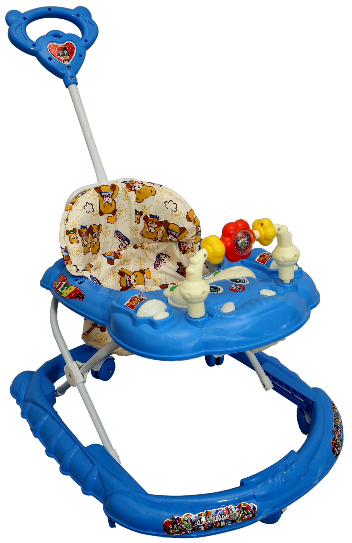 Goyal's Cartoon Baby Adjustable Walker - Music & Rattles with Parental Handle (Blue)