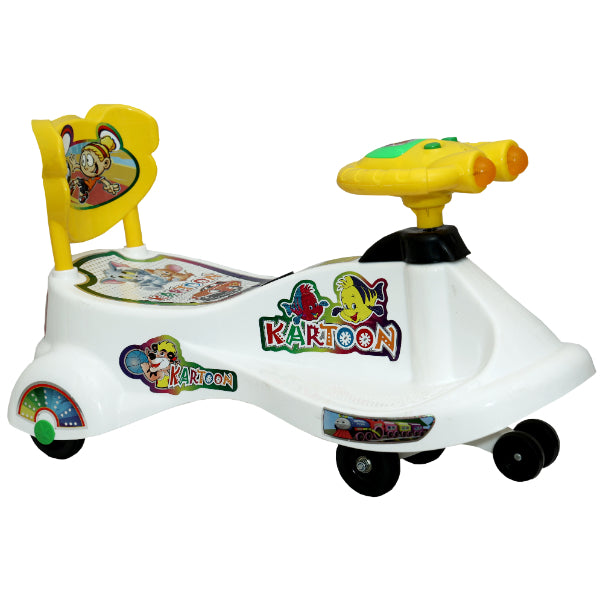 Goyal's  Kartoon Face Musical Free Wheel Swing and Twist Magic Car With Back Support