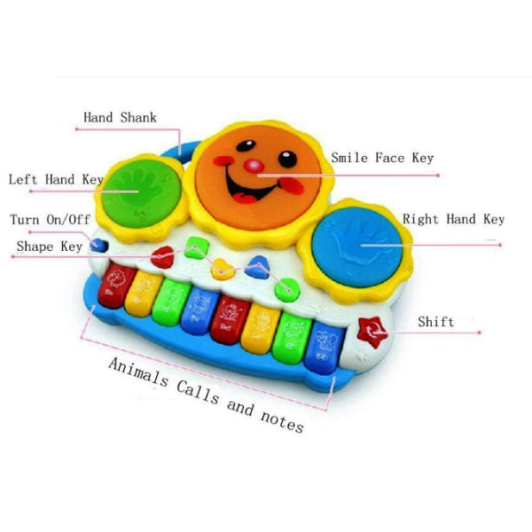 Goyal's Baby Smiles Drum Keyboard Musical Plastic Toys with Flashing Lights - Animal Sounds and Songs, Multi Color for Kids