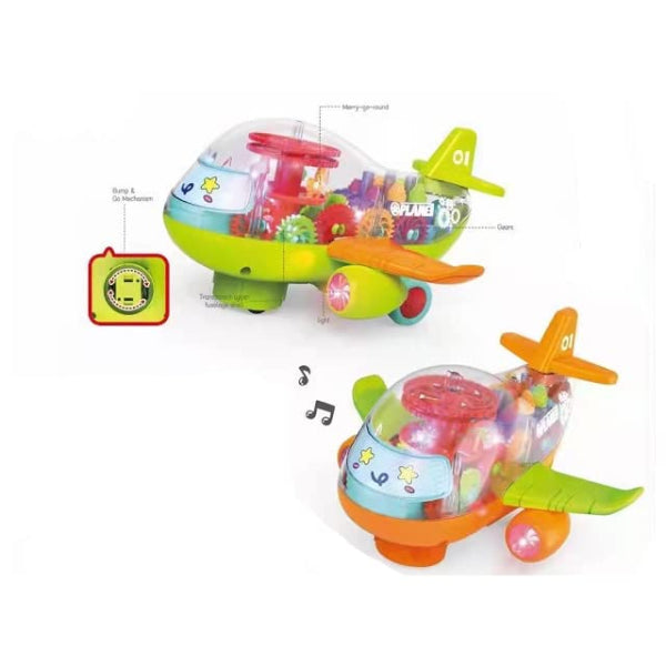 Goyal's Transparent Big Size Helicopter Airplane Toy for Kids with Gear Technology 3D Light, Musical Sound & 360° Rotation