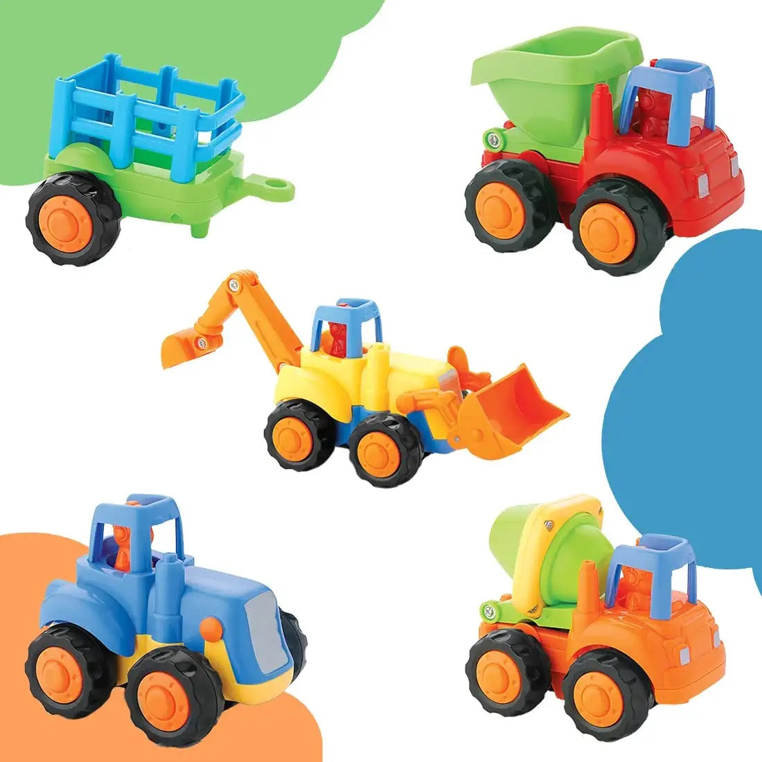 Goyal's Unbreakable Friction Cars, Construction Vehicle Toys(Trolley, Tractor, Bull Dozer, Dump Truck, Cement Mixer) for Boy Girl Toddlers, Ideal Gift