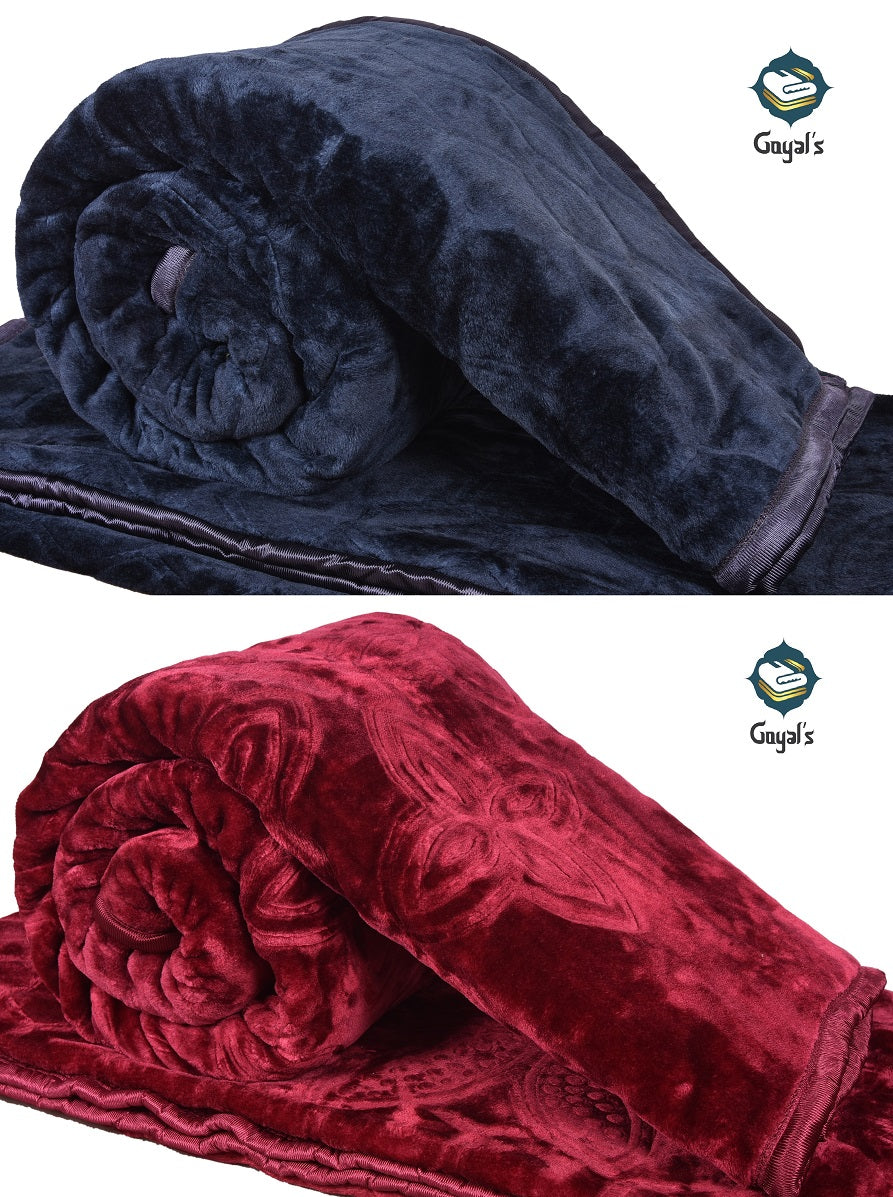 Goyal's Polyester Embossed Floral Printed 500TC Double Bed Mink Blanket 87 X 85 Inch Set of 2 - Grey and Maroon