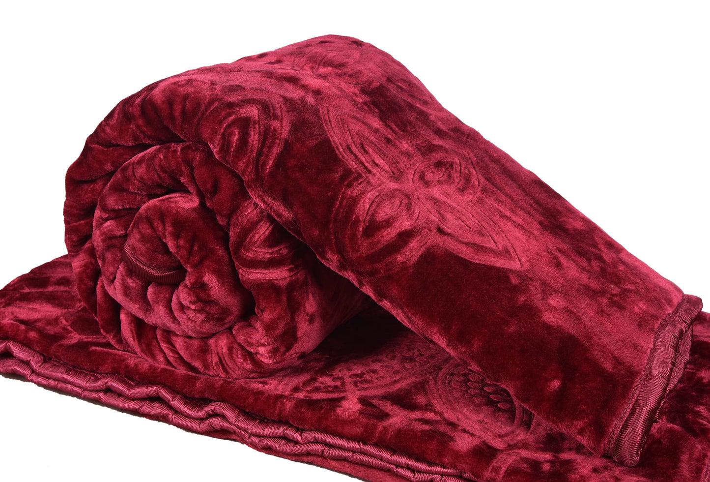 Goyal's Polyester Embossed Floral Printed 500TC Double Bed Mink Blanket 87 X 85 Inch Set of 2 - Grey and Maroon