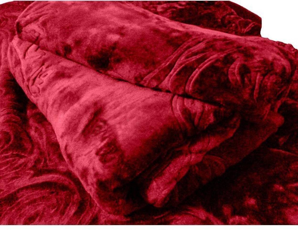 Goyal's Polyester Embossed Floral Printed 500TC Single Bed Mink Blanket 63 X 85 Inch Set of 2 - Grey and Maroon