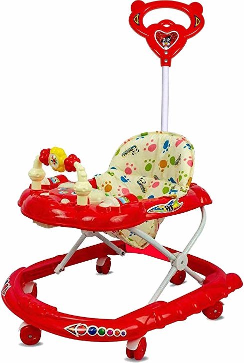 Goyal's Cartoon Baby Adjustable Walker - Music & Rattles with Parental Handle (Red)