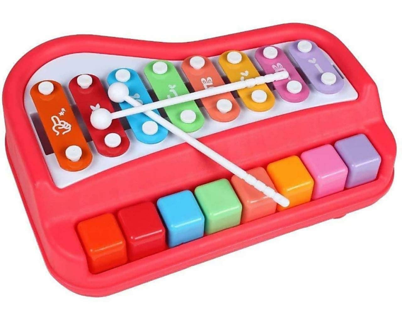 Goyal's Musical Big Size Multi Keys Xylophone and Piano, Non Toxic, Non-Battery for Kids & Toddlers, Plastic (8 Keys Red)