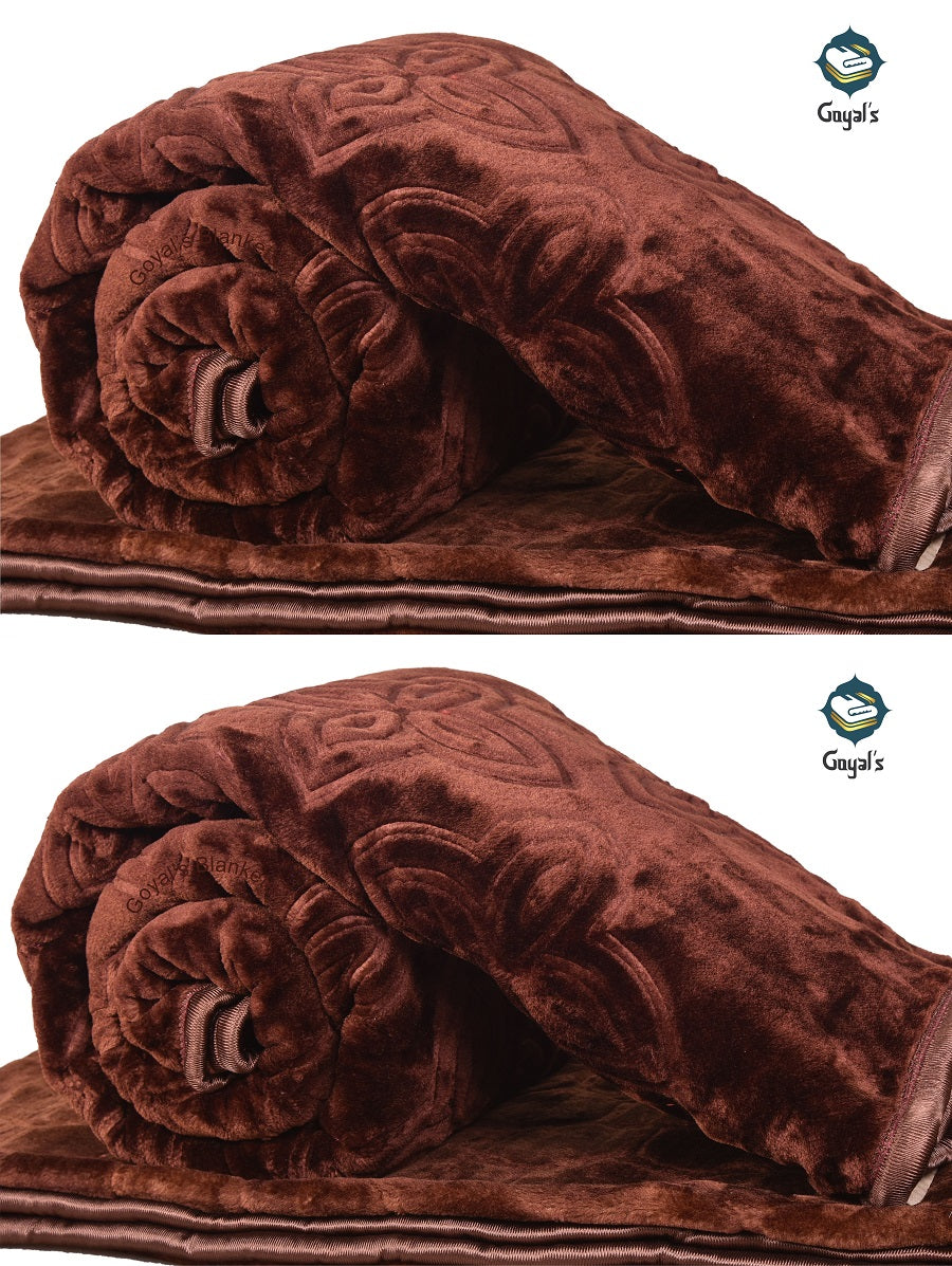 Goyal's Polyester Embossed Floral Printed 500TC Single Bed Mink Blanket 63 X 85 Inch Set of 2 - Brown