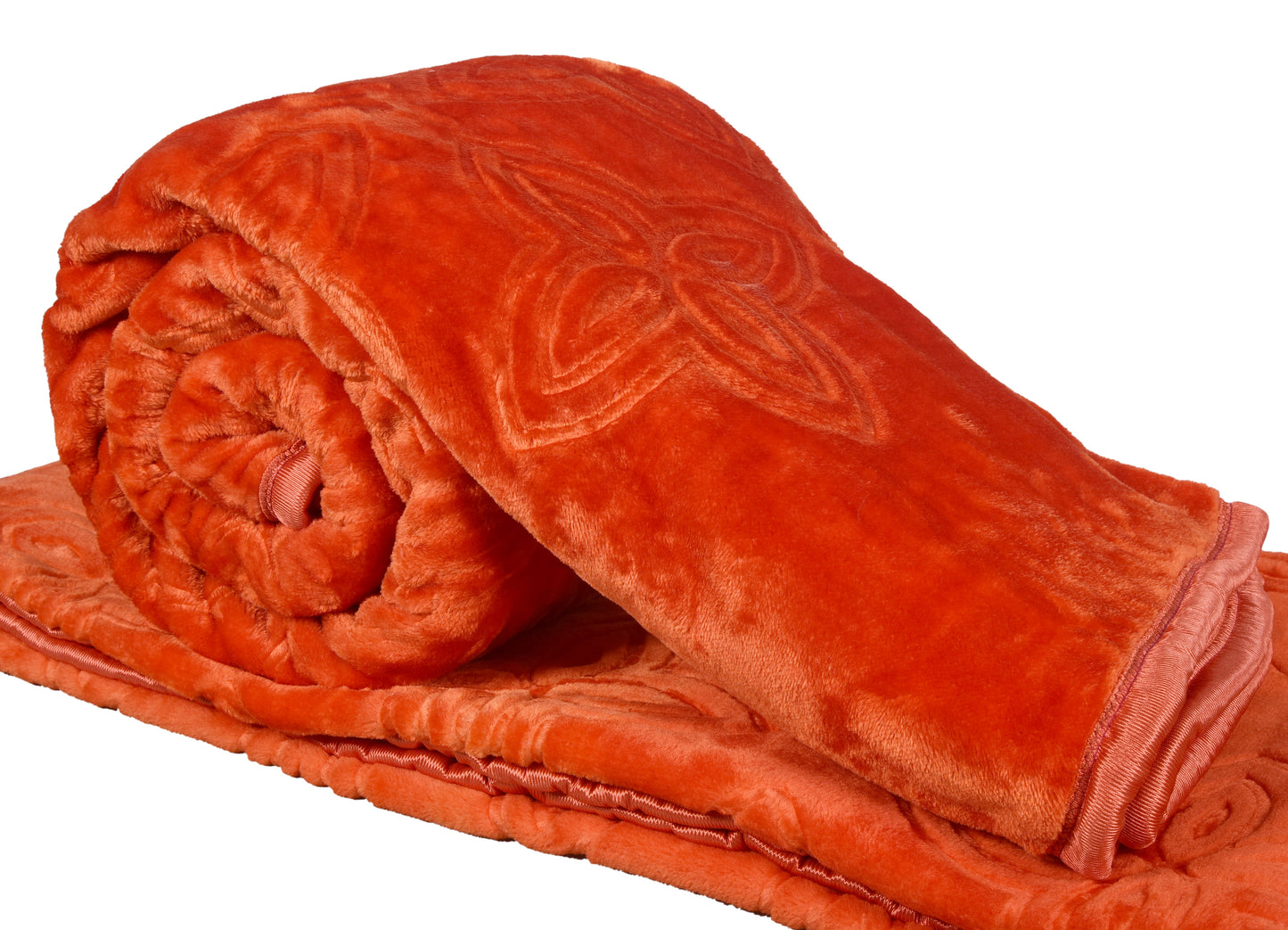 Goyal's Polyester Embossed Floral Printed 500TC Double Bed Mink Blanket 87 X 85 Inch - Rust, reversible