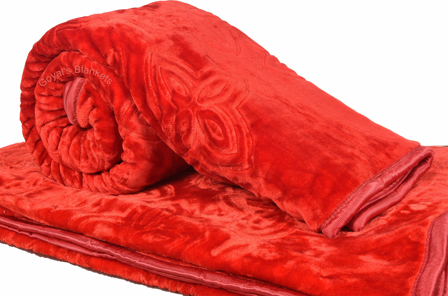 Goyal's Polyester Embossed Floral Printed 500TC Double Bed Mink Blanket 87 X 85 Inch - Red, reversible