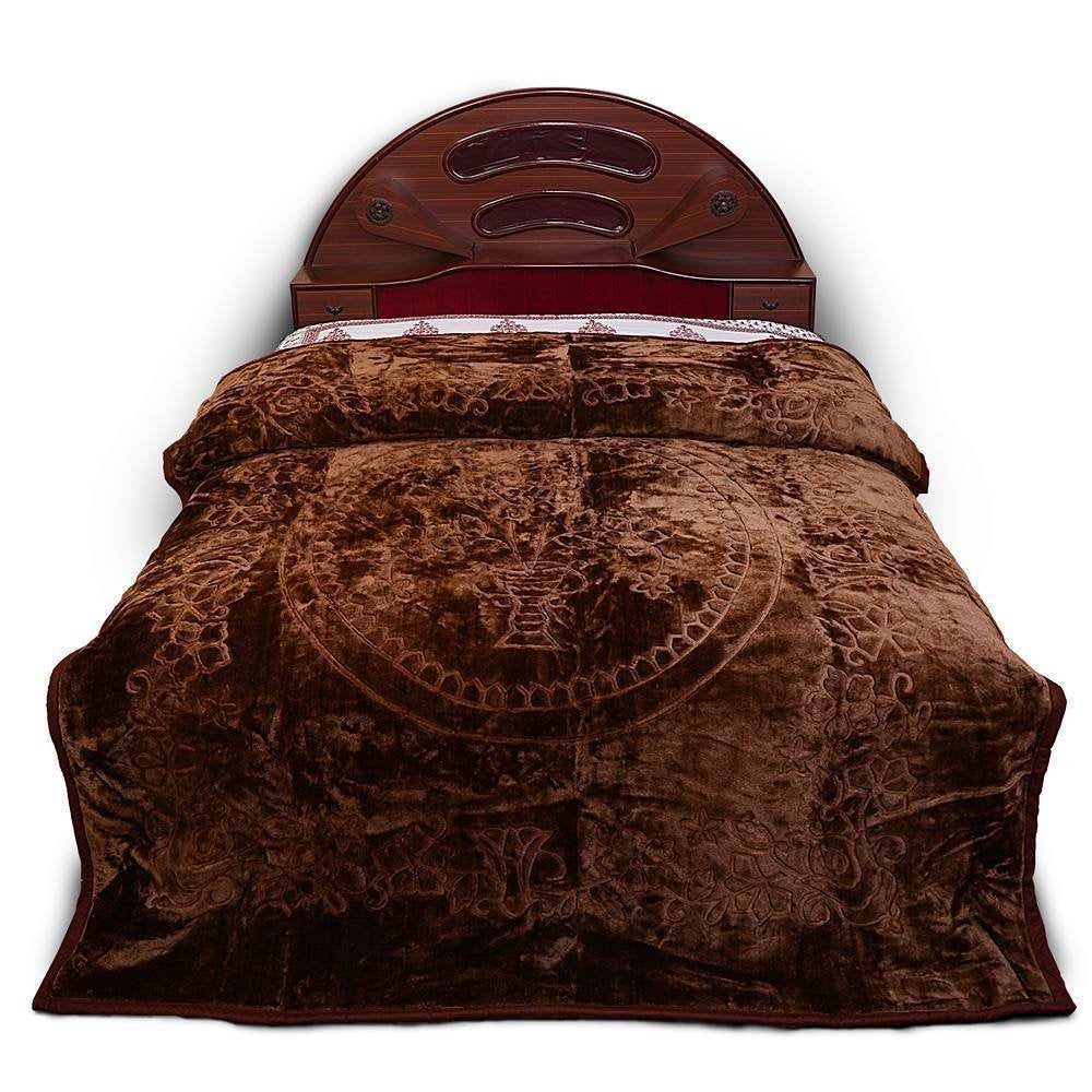 Goyal's Polyester Embossed Floral Printed 500TC Single Bed Mink Blanket 63 X 85 Inch Set of 2 - Brown and Maroon