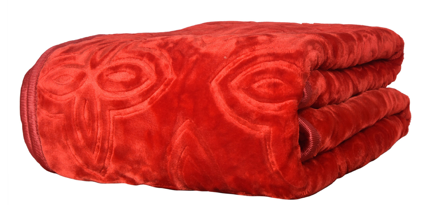 Goyal's Polyester Embossed Floral Printed 500TC Double Bed Mink Blanket 87 X 85 Inch - Red, reversible