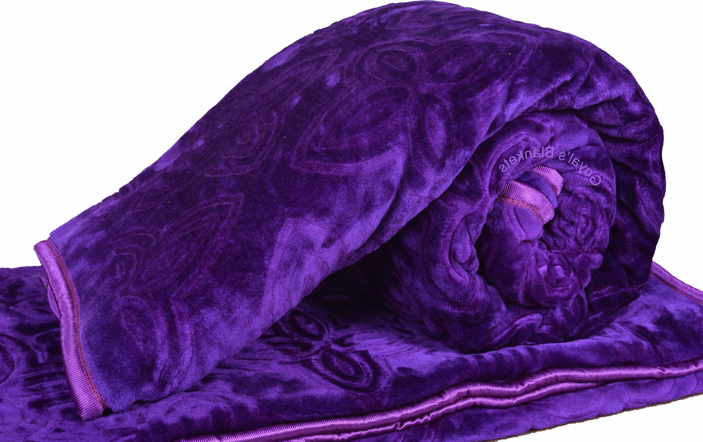 Goyal's Polyester Embossed Floral Printed 500TC Double Bed Mink Blanket 87 X 85 Inch Set of 2 - Purple and Maroon