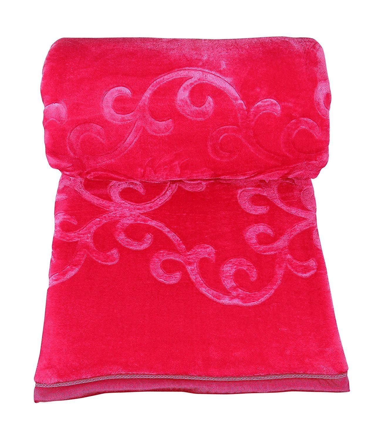 Goyal's Polyester Embossed Floral Printed 500TC Single Bed Mink Blanket 63 X 85 Inch - Pink, reversible